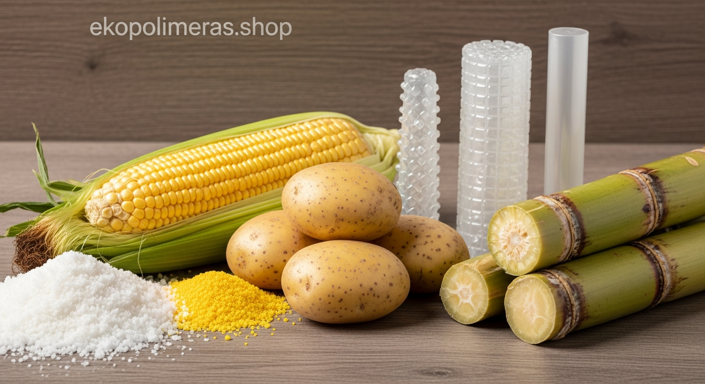 Krakmolo pagrindu pagamintų bioplastikų gamyba, savybės ir taikymas. Kukurūzų, bulvių ir kitų žaliavų palyginimas.